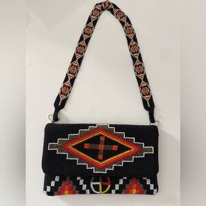 Indian Beaded Black & Multicolor Seed Bead Crossbody Bohemian Bag Party Wear.